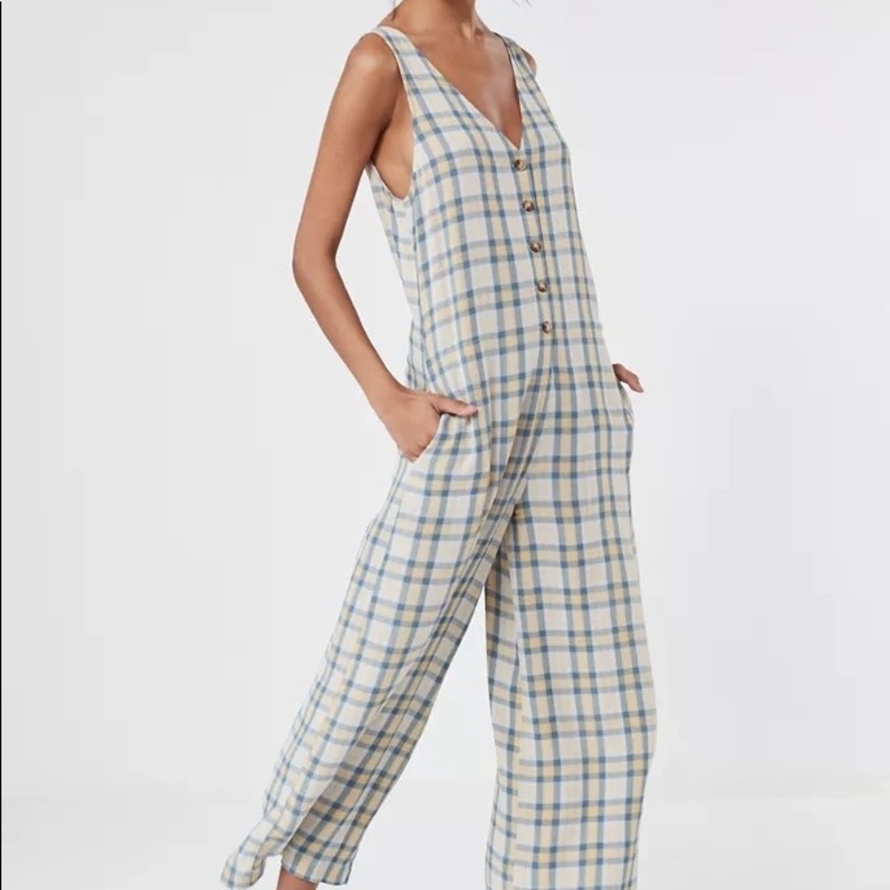 UO Button-Down Shapeless Plaid Jumpsuit XS